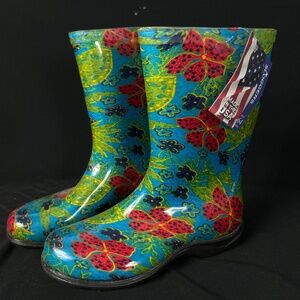 Sloggers Rain Garden Boots Women's 8 US Mid calf Midsummer Blue Floral NEW